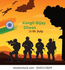 Happy kargil vijay diwas. vector illustration of Indian army with flag