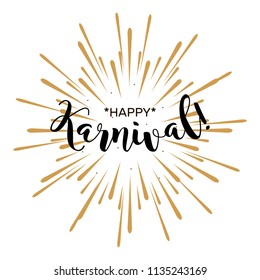 Happy Karnival. Mardi Gras Comedy. Gold Fireworks design