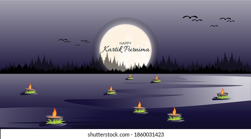 Happy Kartik Purnima Festival Background.  Also knowns as Tripuri Purnima and Tripurari Purnima.