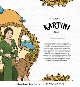 Happy kartini day vector illustration. Indonesian female heroes, women empowerment, heroes of women and human right in indonesia. 