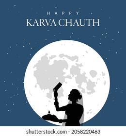 happy karva chauth moon and lady