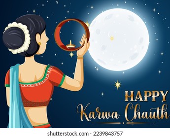 Happy Karva Chauth Poster Design illustration