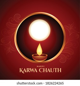Happy karwa chauth background with sieve and diya vector