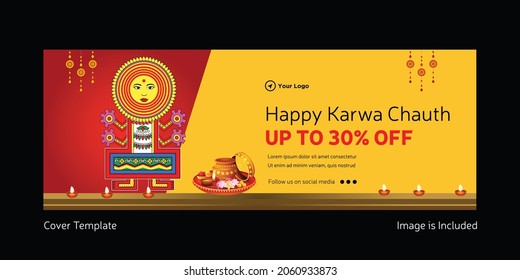 Happy karwa chauth cover page design template.