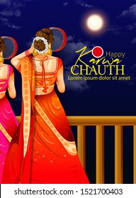 Happy Karwa Chauth festival card with Karva Chauth is a one-day festival celebrated by Hindu women from some regions of India,