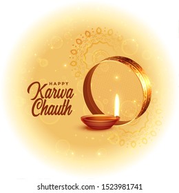 happy karwa chauth festival card with diya design