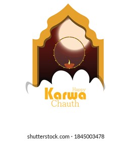 Happy Karwa Chauth festival card with Karwa chauth is a one-day festival celebrated by Hindu women from some regions of India.