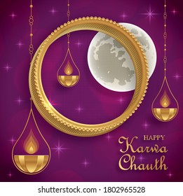 Happy Karwa Chauth festival, the Hindu festival with oriental elements on paper color background