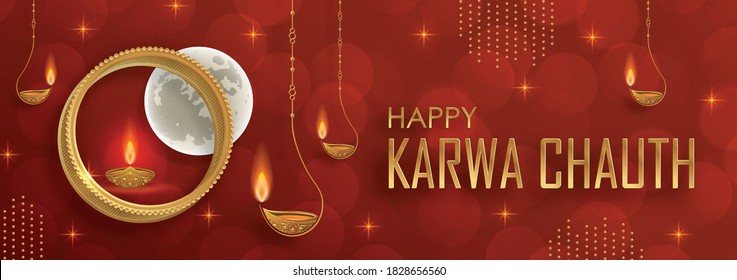 Happy Karwa Chauth festival, the Hindu festival with oriental elements on paper color background