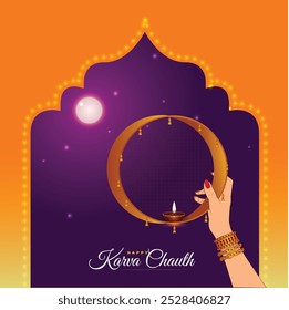 Feliz Karwa Chauth um festival de marido e mulher, mão e Chalni