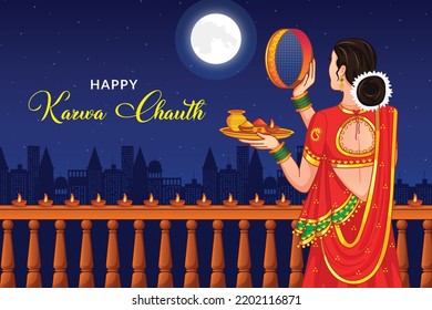 Happy Karwa Chauth festival with Karva Chauth is a one-day festival celebrated by Hindu women from some regions of India