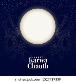 happy karwa chauth full moon decorative festival card design