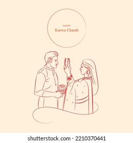 happy karwa chauth Indian couple vector illustration with background