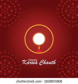 Happy Karwa Chauth with moon and diya ,Vector illustration.