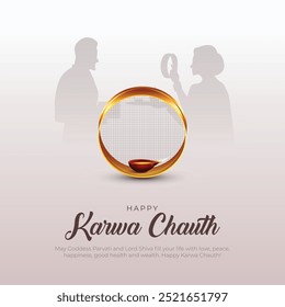 Feliz Karwa Chauth Social Media Post y tarjeta de felicitación. Festival hindú Celebración de Karwa Chauth Ilustración vectorial de diseño creativo mínimo