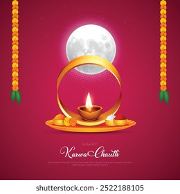 Happy Karwa Chauth Social Media Post und Grüße. Hindu Festival Karwa Chauth Celebration Creative Design Vektor Illustration.