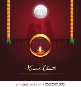 Feliz Karwa Chauth, postagem nas redes sociais e saudações. Festival Hindu Karwa Chauth Celebration Creative Design Vetor Illustration.