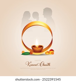 Feliz post y saludos en las redes sociales de Karwa Chauth. Festival hindú Celebración Karwa Chauth Ilustración vectorial de diseño creativo.