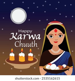 Happy Karwa Chauth Social Media Post and Greetings. Hindu Festival Karwa Chauth Celebration Creative Design Vector Illustration