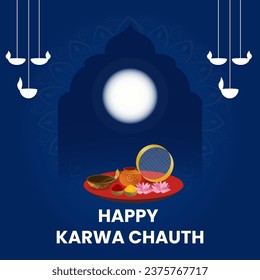 Happy Karwa Chauth of Traditional Festival Hand drawn illustration creative 