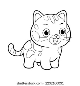 Happy Kawaii Bengal Cat Cartoon Animal Illustration BW