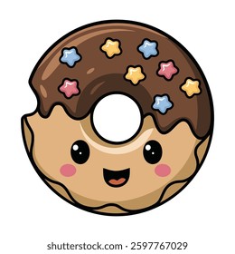 Happy kawaii Cartoon donut with Starless chocolates vector, Cartoon donut with a face drawn vector design image.