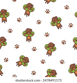 Happy kawaii dachshund. Seamless pattern. Cute cartoon dog characters. Hand drawn style. Vector drawing. Design ornaments.