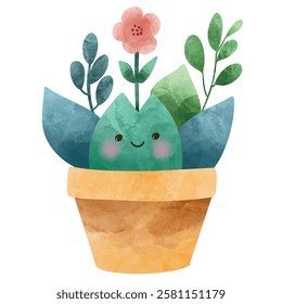  happy kawaii face vector illustration , Cute cactus vector flat stickers , Cute happy funny succulents plants,cacti,flower emoji set collection.Vector cartoon kawaii character illustration.