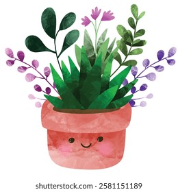  happy kawaii face vector illustration , Cute cactus vector flat stickers , Cute happy funny succulents plants,cacti,flower emoji set collection.Vector cartoon kawaii character illustration.