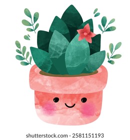  happy kawaii face vector illustration , Cute cactus vector flat stickers , Cute happy funny succulents plants,cacti,flower emoji set collection.Vector cartoon kawaii character illustration.