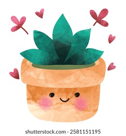  happy kawaii face vector illustration , Cute cactus vector flat stickers , Cute happy funny succulents plants,cacti,flower emoji set collection.Vector cartoon kawaii character illustration.