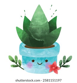  happy kawaii face vector illustration , Cute cactus vector flat stickers , Cute happy funny succulents plants,cacti,flower emoji set collection.Vector cartoon kawaii character illustration.