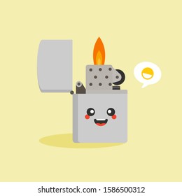 happy and kawaii lighter icon. Flat illustration of lighter vector icon for web design. character of lighter