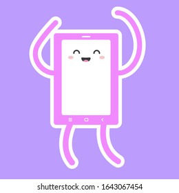 Happy kawaii mobile phone sticker icon.Friendly mobile device