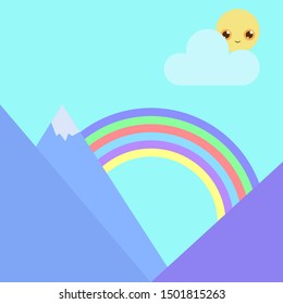happy kawaii rainbow sun clouds cartoon