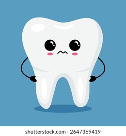 Happy kawaii tooth with big eyes and blue background