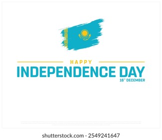 Happy KAZAKHSTAN Independence Day design on a white background, National Day of KAZAKHSTAN with brush flag, Typographic Design of KAZAKHSTAN Independence Day, Editable vector Design, 16th December