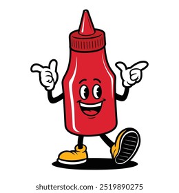 Personagem de garrafa de Ketchup feliz dançando com expressão alegre