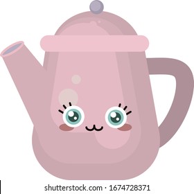 Happy kettle, illustration, vector on white background.