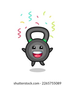 happy kettleball mascot jumping for congratulation with colour confetti , cute style design for t shirt, sticker, logo element