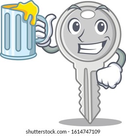 Happy key mascot design with a big glass