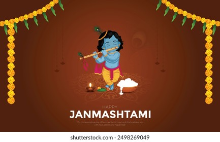 Happy Khrishna Janmashtami and dahi handi Hindu festival of happy shree lord krishna god born with janmashtami text and gradient background. abstract vector illustration design.