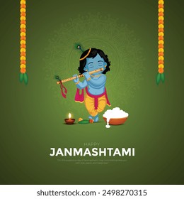 Happy Khrishna Janmashtami and dahi handi Hindu festival of happy shree lord krishna god born with janmashtami text and gradient background. abstract vector illustration design.