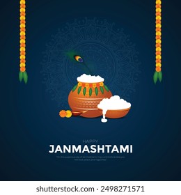 Happy Khrishna Janmashtami und Dahi Handi Hindu Festival der glücklichen Shree Lord krishna Gott geboren mit Janmashtami Text und Farbverlauf Hintergrund. abstrakte Vektorgrafik.