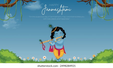 Happy Khrishna Janmashtami und Dahi Handi Hindu Festival der glücklichen Shree Lord krishna Gott geboren mit Janmashtami Text und Farbverlauf Hintergrund. abstrakte Vektorgrafik.