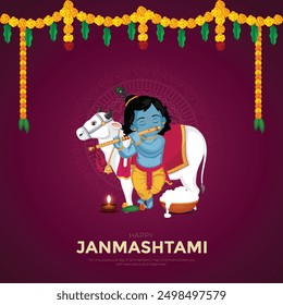 Happy Khrishna Janmashtami and dahi handi Hindu festival of happy shree lord krishna god born with janmashtami text and gradient background. abstract vector illustration design.