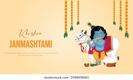 Happy Khrishna Janmashtami and dahi handi Hindu festival of happy shree lord krishna god born with janmashtami text and gradient background. abstract vector illustration design.