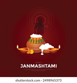 Happy Khrishna Janmashtami and dahi handi Hindu festival of happy shree lord krishna god born with janmashtami text and gradient background. abstract vector illustration design.