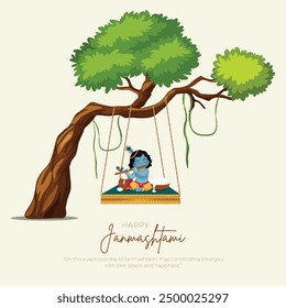 Feliz Khrishna Janmashtami y dahi handi festival hindú de feliz shree señor krishna dios nacido con texto janmashtami y fondo de gradiente. diseño de Ilustración vectorial abstracto.