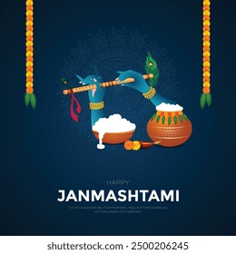 Happy Khrishna Janmashtami and dahi handi Hindu festival of happy shree lord krishna god born with janmashtami text and gradient background. abstract vector illustration design.